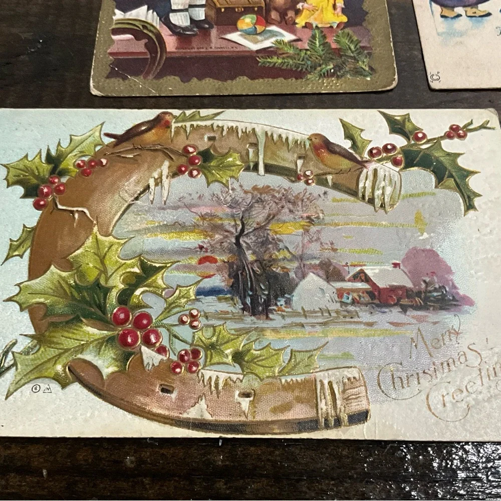 Antique Lot of 8 Christmas Holiday Postcards Santa Flowers Scrapbooking